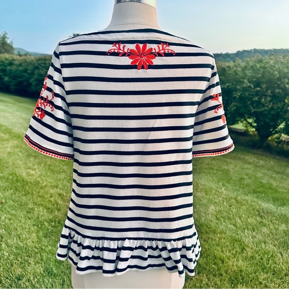 Kate Spade Broome Street Black/White Striped & Embroidered Top - Picture 10 of 16